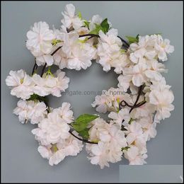 Decorative Flowers & Wreaths Festive Party Supplies Home Garden 180Cm Silk Cherry Blossom Vine Wedding Arch Decoration Layout Rattan Wall Ha