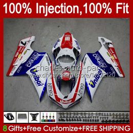 Injection Bodys For DUCATI 1198R 848 1098 1198 S R 2007 2008 2009 2010 2011 2012 18No.59 Bodywork 848S 1098S 1198S Red blue white 848R 1098R 07 08 09 10 11 12 OEM Fairing Kit