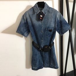 Luxury Denim Women Jumpsuits Fashion Triangle Badge Designer Lady Rompers Trendy Waist Bag Ornament Jumpsuit