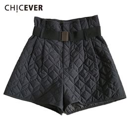 CHICEVER Korean Shorts For Women High Waist Sashes Pockets Minimalism Plus Size Cotton Loose Short Female Fashion Clothing 210308