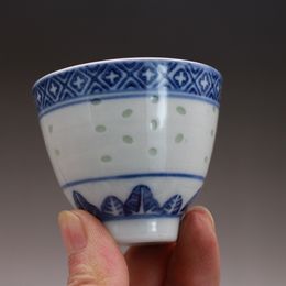 Jingdezhen Bright Porcelain Factory Blue and White Rice-Pattern Decorated Porcelain Small Teacup Wine Cup Antique Antique Old Ceramics Colle