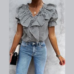 Blusa A Cuadros Manga Corta Moda Mujer Oferta Online | DHgate.com