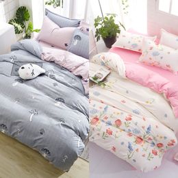 Denisroom Flower Bed Linens Simple Bedding Set Fashion Bedclothes Duvet Cover Set Bed Sheet and Pillowcase Queen King Size Aw72* C0223