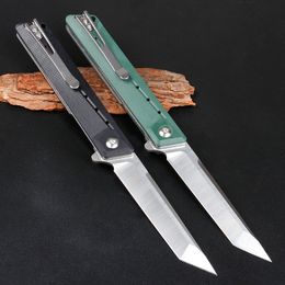 Fast shiped Flipper Folding Knife 8Cr14Mov Satin Tanto Point Blade G10 + Stainless Steel Handle Ball Bearing Fast-opening EDC Pocket Knives