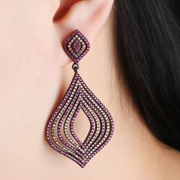 Hip Hop Vintage Colorful Dangle Earrings 18K Real Gold Plated Bling Zircon Drop Earring for Women