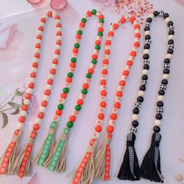 Wood Bead Garland Tassel Hemp Rope Pendant Rustic Farmhouse Tiered Tray Holiday Decorations Valentine Day Gift Home Decor BT1067
