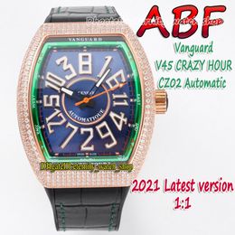 vanguard watch ABF New Crazy Hour V45 CZ02 Automatic Mechanical 3D Art Deco Arabic Dial Mens Watch Diamonds Inlaid Iced Out Case eternity Watches