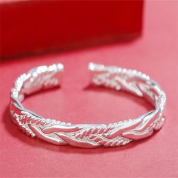 Pure Silver Women's Cuff Bracelet,S999 Solid Twisted Bracelet Jewelry,Young Style To Send Girlfriend Mother Valentine's Day Gift