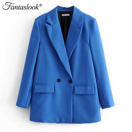 Women Chic Office Double Breasted Blazer Lady Vintage Coat Fashion Notched Collar Long Sleeve Ladies Elegant Outerwear Stylish X0721