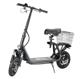 new foldable adult electric scooter with basket and seat supports dual shock-absorbing LED headlights