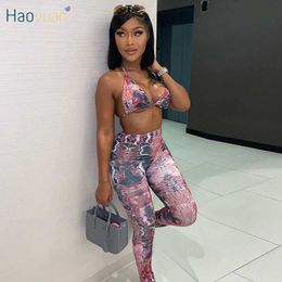 HAOYUAN Tie Dye 2 Piece Beachwear Outfits Summer Vacation Clothes for Women Backless Crop Top Pants Suit Sexy Club Matching Sets Y0625