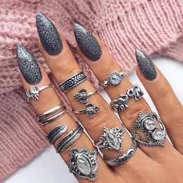 Bohemian Gold Chain Rings Set For Women Fashion Boho Coin Snake Moon Rings Party Trend Jewellery Gift