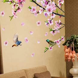 Tree Branch Flowers Plants Wall Stickers DIY Birds Animal Wall Decals for Living Room Bedroom Kitchen Home Decoration 210308