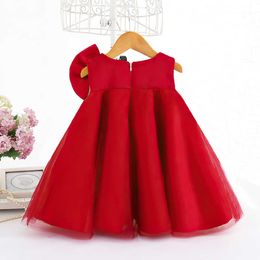 2021 New Flower Girl Dress Kids Birthday Baptism Dresses For Children Elegant Big Bow Frocks Girls Boutique Party Wear Dresses Q0716