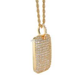 Men Army Tag Necklace 18k Gold Cubic Zirconia Jewelry Set Bling Diamond Hip Hop Square Pendant Necklaces for Women Man Stainless Steel Chain Will and Sandy Dropship