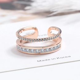 Wedding Rings 925 Sterling Silver Ring For Women Jewellery Open Size Zircon Double Layer Rose Gold Lady Engagement Accessories KOFSAC