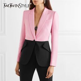 TWOTYLE Patchwork Women Blazer Notched Collar Long Sleeve Elegant Coats Tops Female Autumn Winter Fashion Plus Size 211006