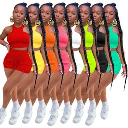 Women Tracksuits Designer Sleeveless Vest Shorts Solid Color 2 Piece Jogger Sets Yoga Outfits Clothes Plus Size Sportwear 8 Colours