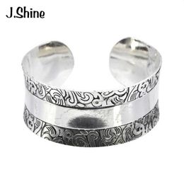 Jshine Vintage Gypsy Bohemian Tibetan Jewellery Antique Silver Colour Bracelets & Bangles Carved Statement Cuff Bracelets Q0719