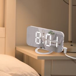 Digital LED Alarm Clock Mirror 2 USB Charger Ports Night Light Table Sze Function Adjustable Brightness Desk s 220311