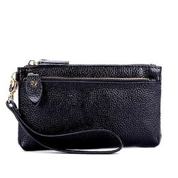 Wallets 2021 Real Genuine Leather Wallet Women Wristlet Card Id Holders Money Coin Zipper Bag For Men And Purses Small Clutch