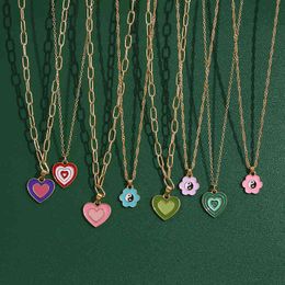 17KM Vintage Colorful Multilayered Heart Necklace For Women Couples Lovers Fashion Gold Chain Necklaces Gifts Jewelry G1206