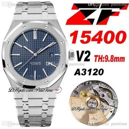 ZF V2 41mm 1540 A3120 Automatic Mens Watch Blue Textured Dial Stick Markers Stainless Steel Bracelet Deep Engraving Buckle Super Edition Watches Puretime C3