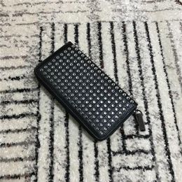 Wome Men Long Style Wallets Panelled Spiked Clutch Bag Patent Real Leather Purses Spikes Wallets