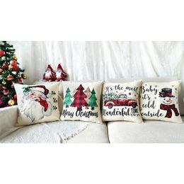 Christmas Pillow Covers Xmas Decorations Red Black Plaids Throw Cushion Pillow Case For Xmas Tree Truck Santa Claus Snowman DH9347