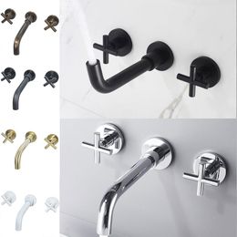 Bathroom Sink Faucets Solid Brass Washbasin Faucet Wall Mounted Double Handle And Cold Water Mixer Tap Swivel Spout Bathtub