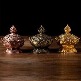 Mini Lotus Shaped Incense Burners Creative Aromatherapy Furnace Home Censers Alloy Hollow Lid Aroma Ornaments