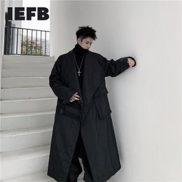 Men's Trench Coats Big Lapel Black Long Coat For Men 2022 Autumn Carabiner Decorative Pockets Loose Size Windbreaker 9Y4708