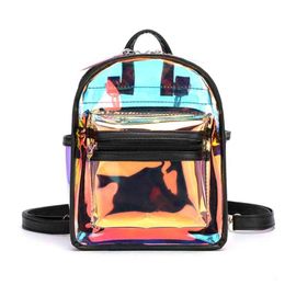 Holographic Transparent Backpack Women PVC Hologram Mini Clear Backpack Shoulder Bag Daily Backpack Y1105