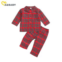 Ma&Baby 1-6Y Christmas Kid Baby Boy Girls Pyjama Sets Red Plaid Long Sleeve Tops Pants Xmas Outfits Year Clothing 211130