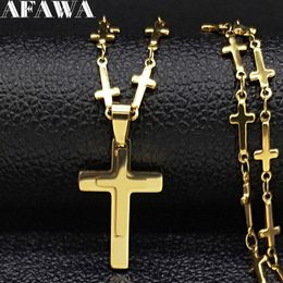 Pendant Necklaces 2021 Fashion Cross Stainless Steel Necklace Women Double Layer Gold Color Neckless Jewerly Acero Inoxidable Joyeria Mujer