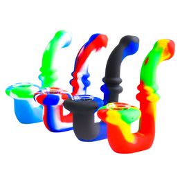 Sherlock Silicone Smoking Pipe Tobacco Hand Pipe Dab Rig with Glass Bowl Glass Bongs Factory Price