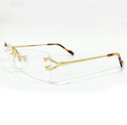 Rimless Eyeglasses Frame Gold Plated Havana Optical Glasses Frames Mens Eyewear Frame with Box