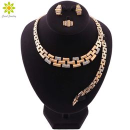 Nigerian Beads Wedding Jewelry Set Bridal Dubai Gold Color Jewelry Sets African Beads Necklace Bracelet Earrings Ring H1022