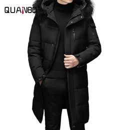 Men's Thickened Down Jacket -30 Winter Warm Coat Men Fashion Long White Duck Hooded Parkas Plus Size 5XL 211214