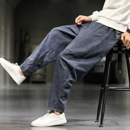 Men Harem Pants Drop Crotch Pockets Joggers 2021 Smmer Casual Trousers Men Loose Hip hop Baggy Cotton Linen Wide Leg Pants X0723