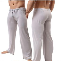 Męskie spodnie męskie Męskie spodnie do domu Niski - talia Zobacz przezroczyste luźne śliskie piżama męski lód jedwabny loungewear seksowna bielizna gejów