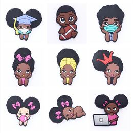 Factory half price discount black girl theme soft PVC shoes accessories boys and girls with masks Charm