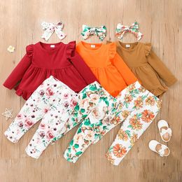 Girls Clothing Set High-Low Top+Flower Pants 2021 Stylish Children Clothes for Boutique 1-5T Kids Long Sleeves 2 PC Suit