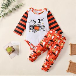 Clothing Sets Toddler My First Halloween Romper Pants Horizontal Stripes Pumpkin Print Spring For Boys Girls 3-24M