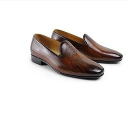 Handmade Mens Loafers Wedding Dress Shoes Formal Business Shoes Cow leather Fashion Slip on Flat Male Oxfords with box