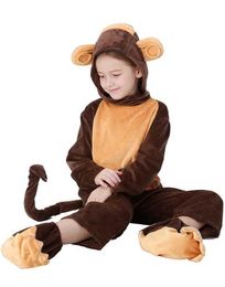 Boy Girl Animal Onesie Monkey Pajamas Child Kid Halloween Book Week Monkey Cosplay Outfit Q0910