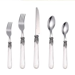 CATHYLIN 20-Piece Flatware Sets Acrylic Handle Stainless Steel Knife Spoon Fork Cutlery Wedding Restaurant Dinnerware Set PL0015 201017