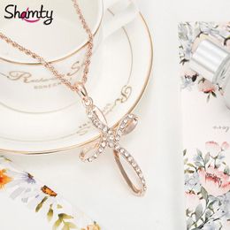 Shamty Rose Gold Colour Glass Cross Pendant Necklace Ukraine Fashion Jewellery Gift