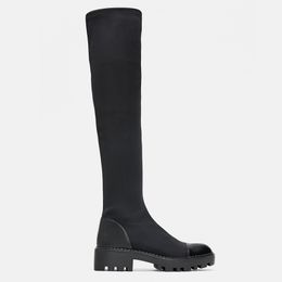 Womens Long Boots Spring Winter Black Over the Knee High Boots Female Thigh High Sock Boots Sexy Platform Elastic Slim Shoes