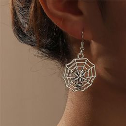 Dangle & Chandelier Funny Spider Web Cosplay Alloy Charm Earrings Skull Pendants Silver Plated South American Long Earring Jewelry For Women Halloween Party Gift